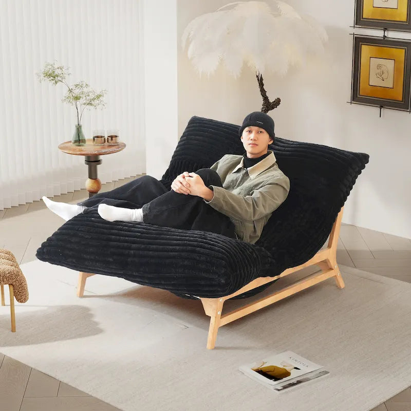 Fauteuil poire grand format, fauteuil poire moelleux avec cadre en bois massif, chaise longue confortable avec rembourrage en duvet