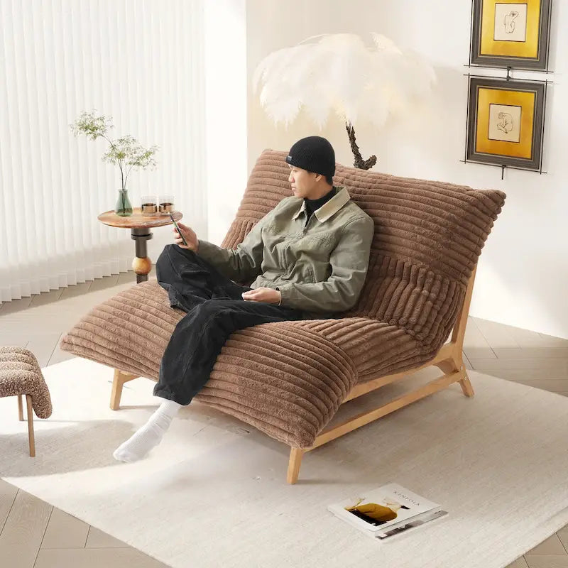 Fauteuil poire grand format, fauteuil poire moelleux avec cadre en bois massif, chaise longue confortable avec rembourrage en duvet