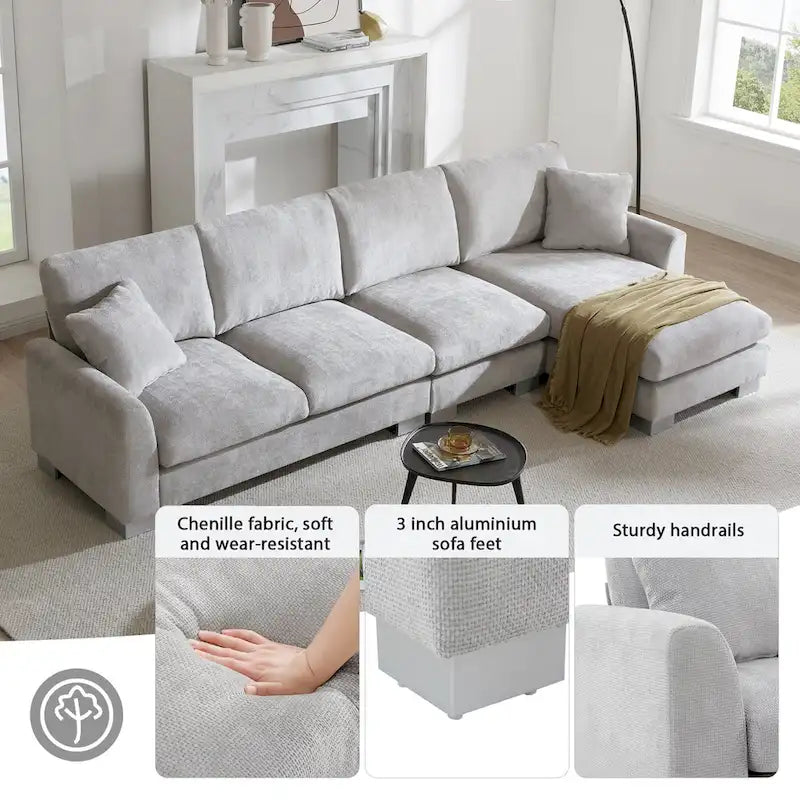 119 Grand canapé sectionnel en L 5 places avec méridienne et 2 coussins décoratifs pour salon