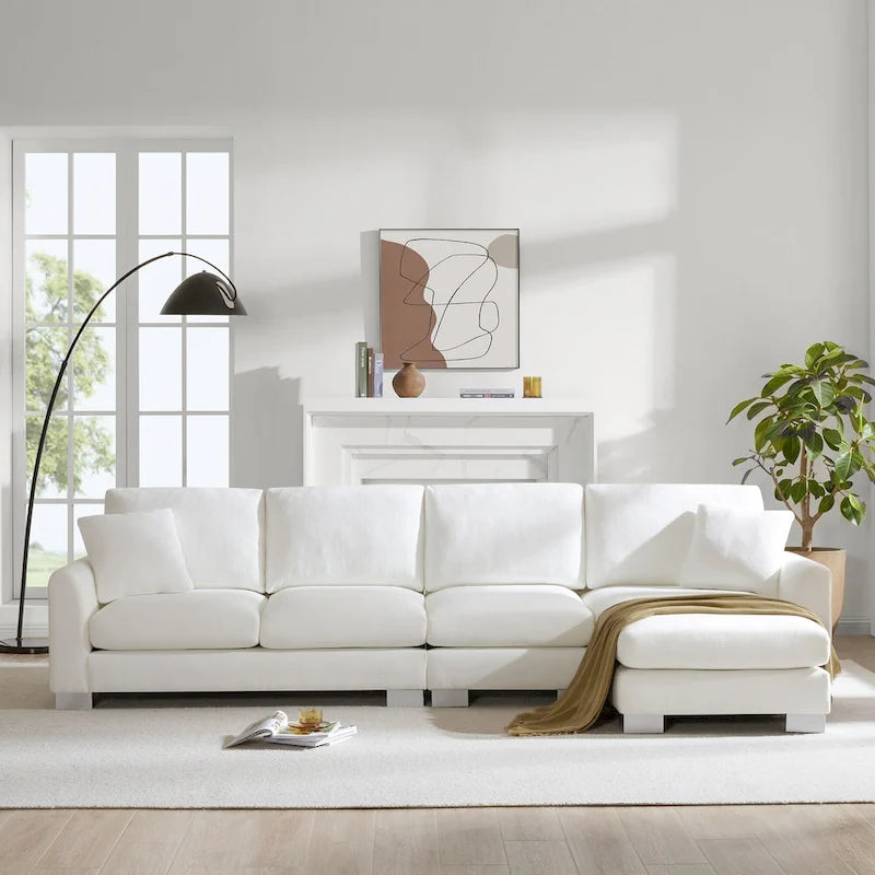 119 Grand canapé sectionnel en L 5 places avec méridienne et 2 coussins décoratifs pour salon