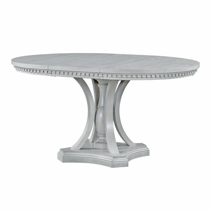 Ensemble de salle à manger 5 pièces en bois gris antique rétro avec table ronde extensible et 4 chaises