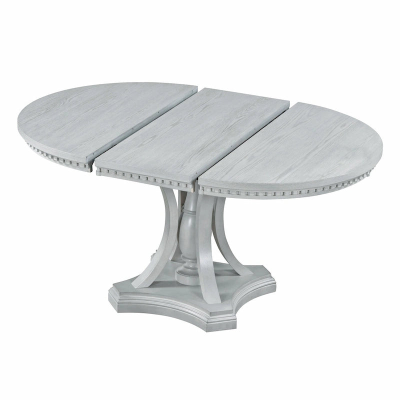 Ensemble de salle à manger 5 pièces en bois gris antique rétro avec table ronde extensible et 4 chaises