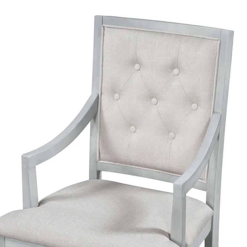 Ensemble de salle à manger 5 pièces en bois gris antique rétro avec table ronde extensible et 4 chaises