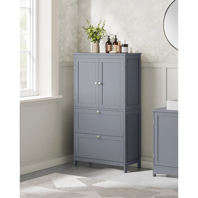 Meuble de rangement de salle de bain autoportant moderne et haut avec 2 tiroirs et étagère réglable - 11.8P x 23.6L x 43.3H