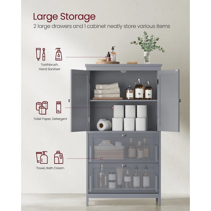 Meuble de rangement de salle de bain autoportant moderne et haut avec 2 tiroirs et étagère réglable - 11.8P x 23.6L x 43.3H