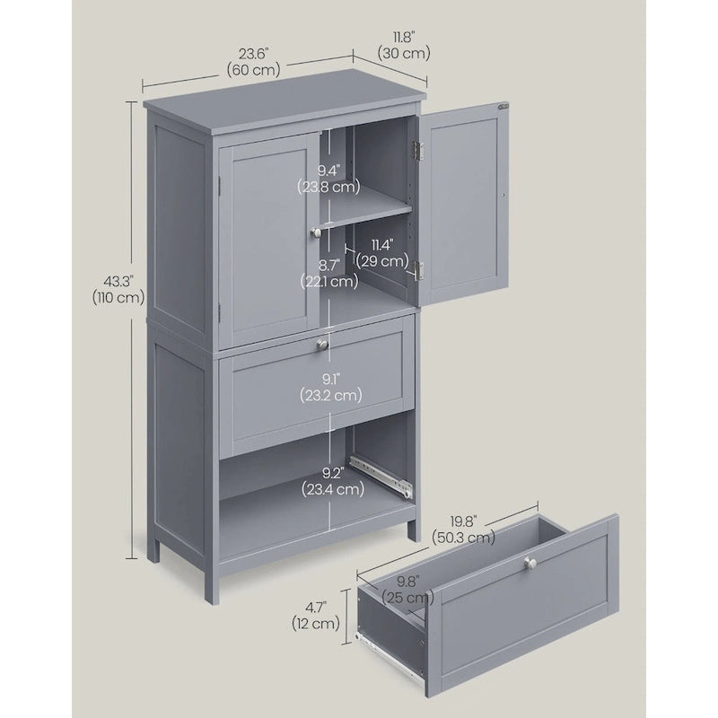 Meuble de rangement de salle de bain autoportant moderne et haut avec 2 tiroirs et étagère réglable - 11.8P x 23.6L x 43.3H