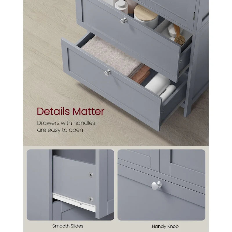 Meuble de rangement de salle de bain autoportant moderne et haut avec 2 tiroirs et étagère réglable - 11.8P x 23.6L x 43.3H
