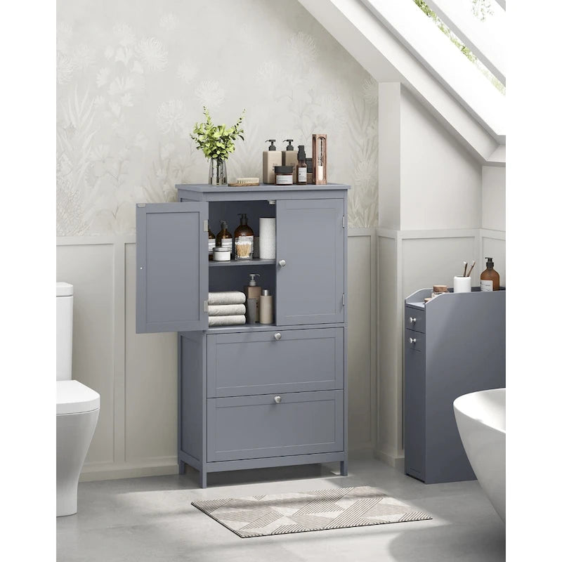 Meuble de rangement de salle de bain autoportant moderne et haut avec 2 tiroirs et étagère réglable - 11.8P x 23.6L x 43.3H