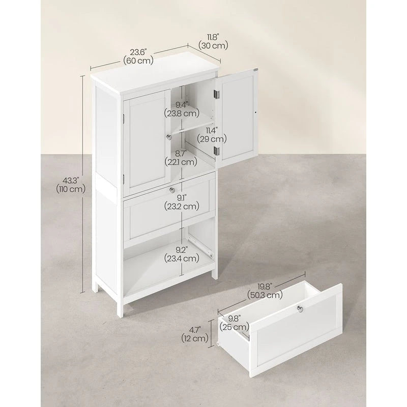 Meuble de rangement de salle de bain autoportant moderne et haut avec 2 tiroirs et étagère réglable - 11.8P x 23.6L x 43.3H