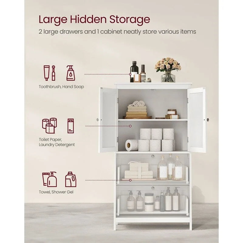 Meuble de rangement de salle de bain autoportant moderne et haut avec 2 tiroirs et étagère réglable - 11.8P x 23.6L x 43.3H