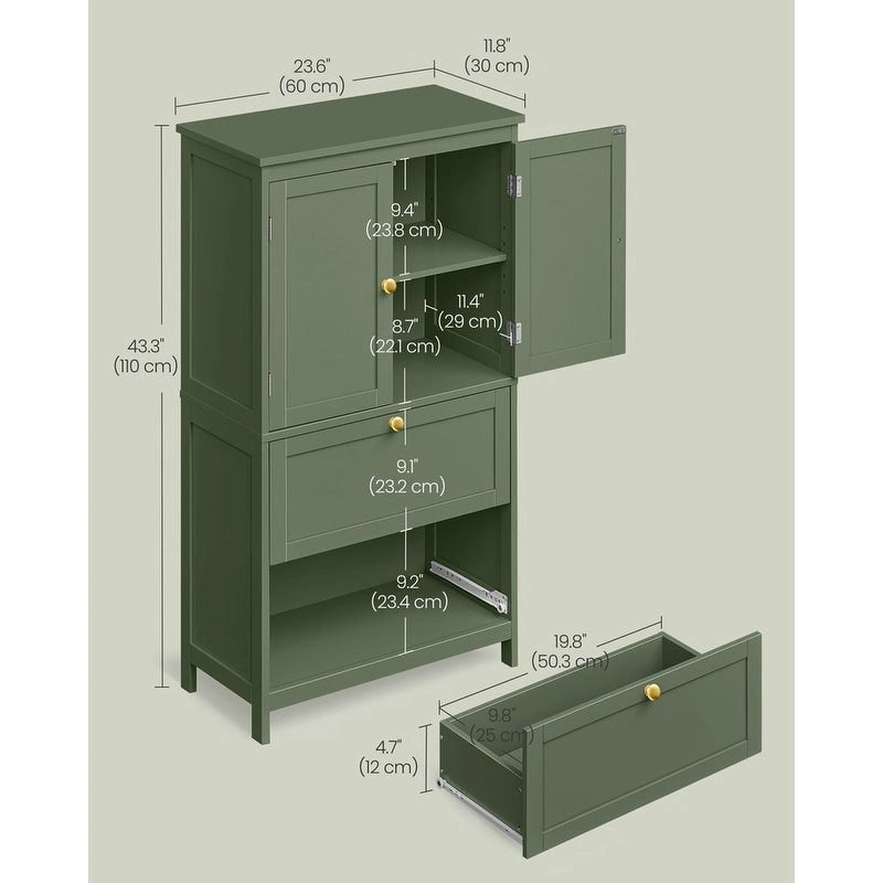 Meuble de rangement de salle de bain autoportant moderne et haut avec 2 tiroirs et étagère réglable - 11.8P x 23.6L x 43.3H