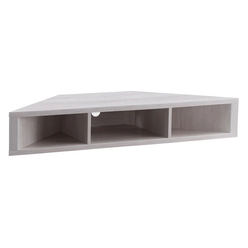 Meuble TV d'angle flottant 47", 3 étagères, style transitionnel, fixation murale peu encombrante