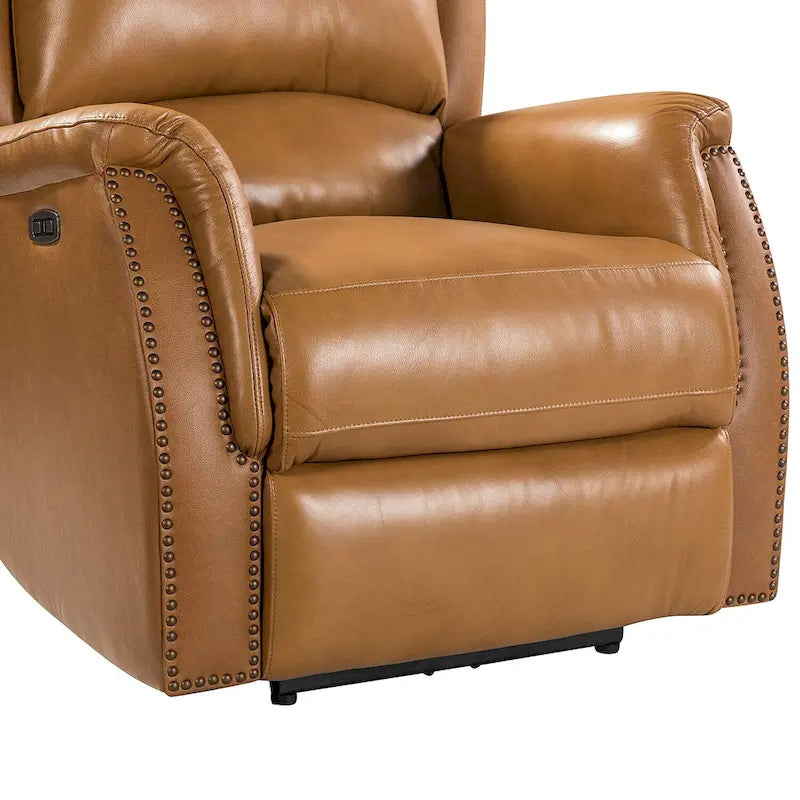 Fauteuil inclinable électrique en cuir véritable avec port USB – Dossier ailé et clous, lot de 2