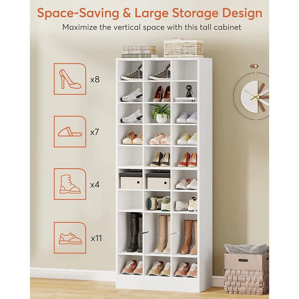 Meuble à chaussures haut 30 paires, étagère de rangement à chaussures en bois blanc 10 niveaux pour placard, entrée - 10 niveaux