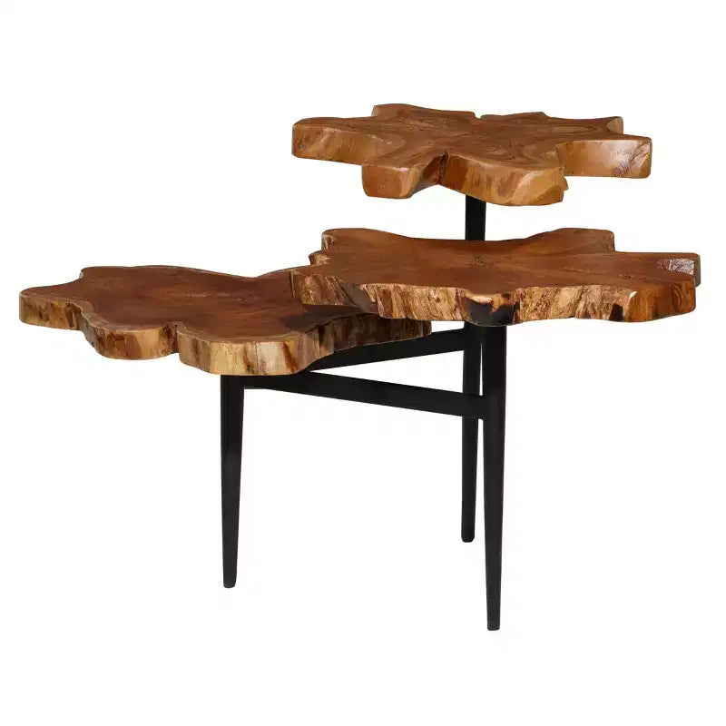 Rustic Teak Wood Accent Table, Dark Brown, Handcrafted, No Assembly Required
