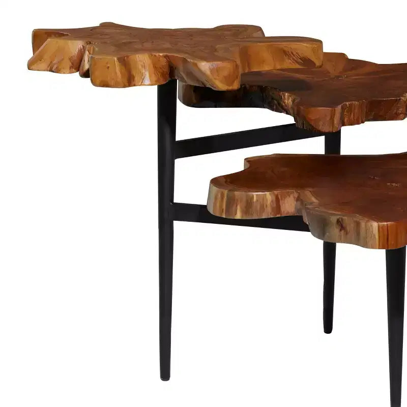 Rustic Teak Wood Accent Table, Dark Brown, Handcrafted, No Assembly Required