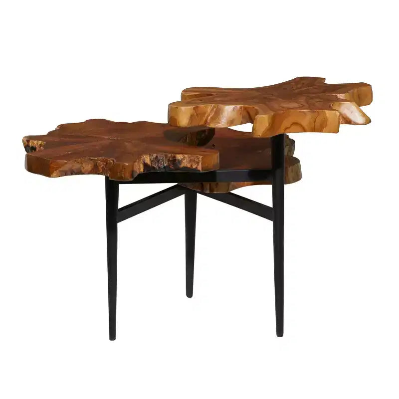 Rustic Teak Wood Accent Table, Dark Brown, Handcrafted, No Assembly Required