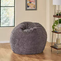 34 Inch Modern Glam Faux Fur Winter Bean Bag, Brown and Beige