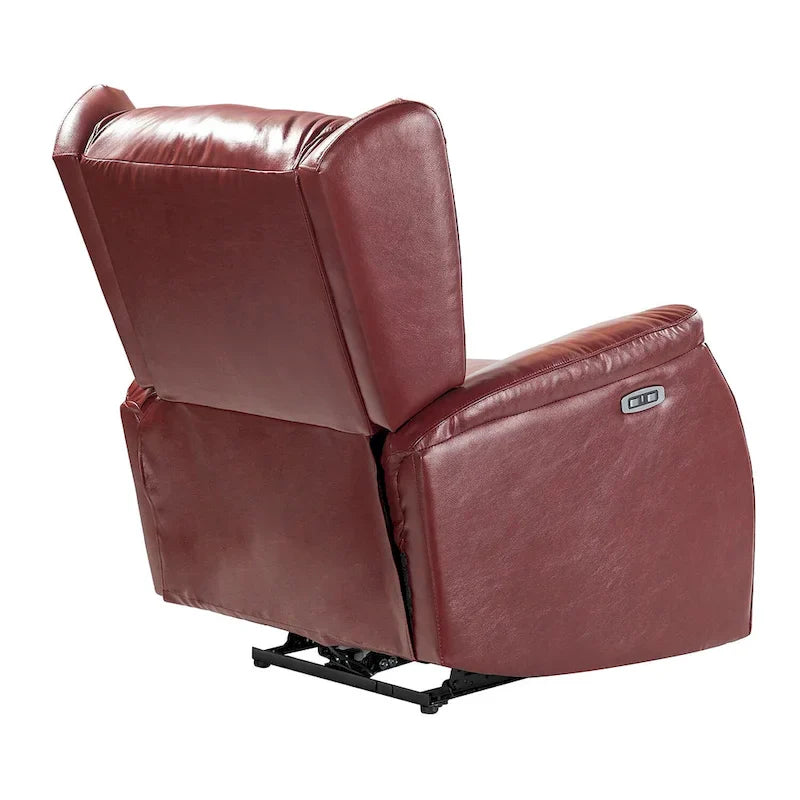 Fauteuil inclinable électrique en cuir véritable avec port USB – Dossier ailé et clous, lot de 2