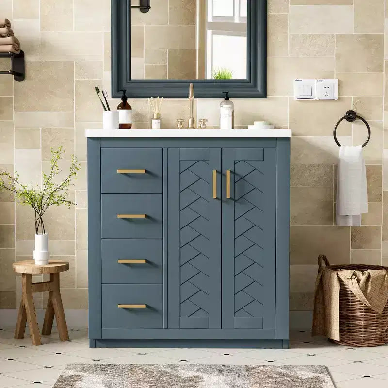 Meuble-lavabo simple de 76 cm avec armoire et 3 tiroirs – Noir / Bleu / Vert / Indigo / Blanc