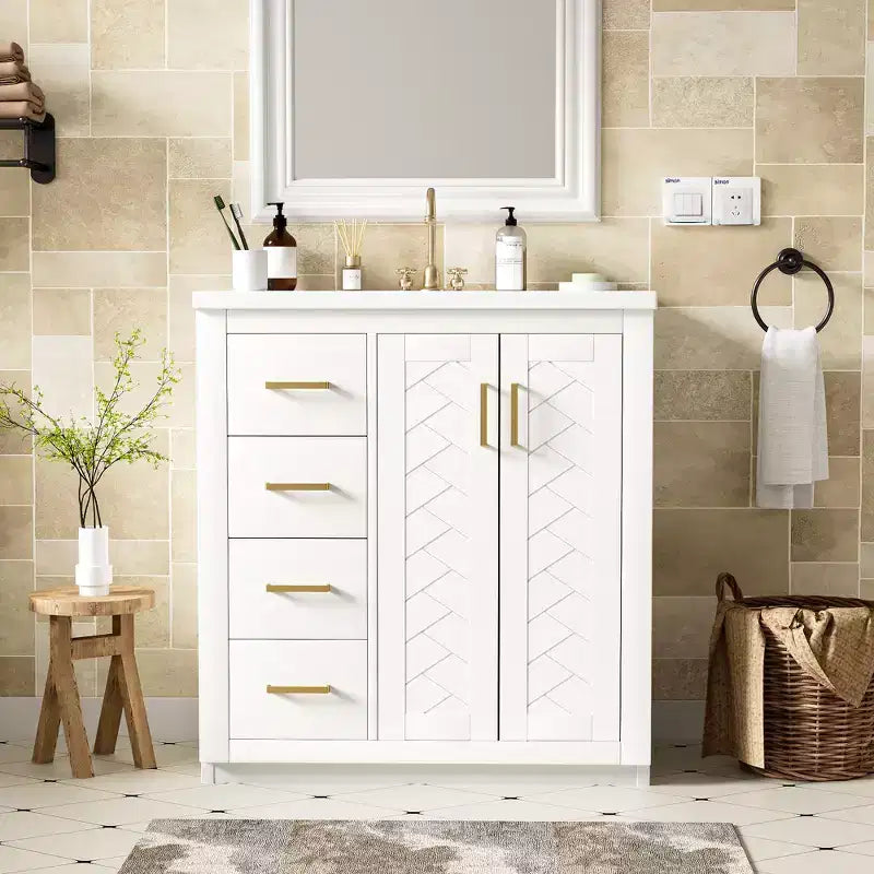 Meuble-lavabo simple de 76 cm avec armoire et 3 tiroirs – Noir / Bleu / Vert / Indigo / Blanc