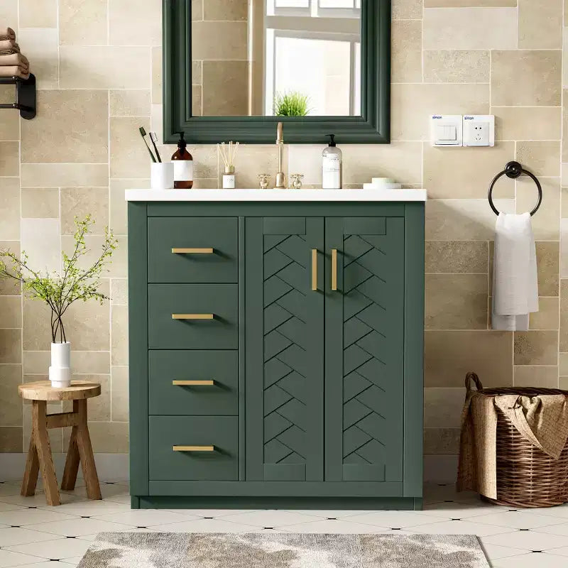 Meuble-lavabo simple de 76 cm avec armoire et 3 tiroirs – Noir / Bleu / Vert / Indigo / Blanc