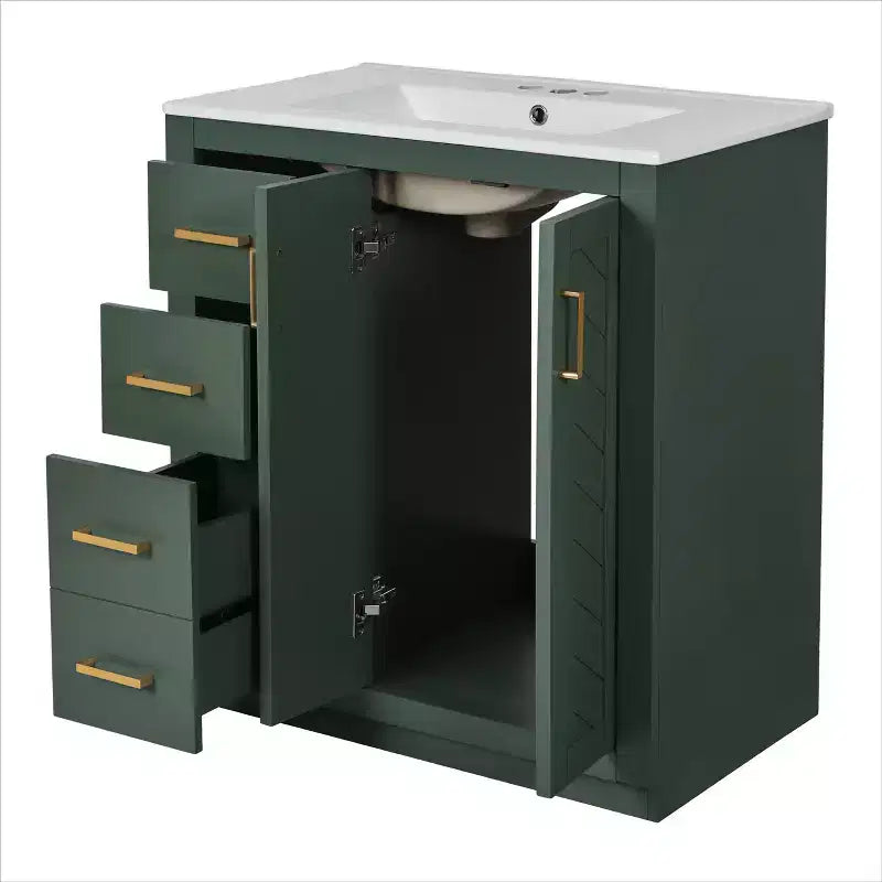 Meuble-lavabo simple de 76 cm avec armoire et 3 tiroirs – Noir / Bleu / Vert / Indigo / Blanc