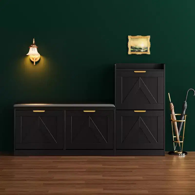 Meuble à chaussures de ferme avec banc, organisateur de rangement de chaussures d'entrée avec 4 tiroirs à abattant et siège rembourré confortable, banc à chaussures autoportant
