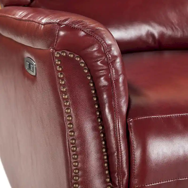 Fauteuil inclinable électrique en cuir véritable avec port USB – Dossier ailé et clous, lot de 2