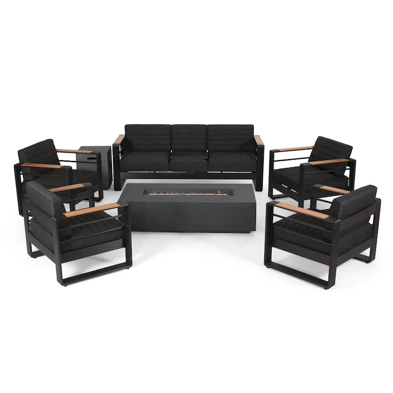 Ensemble de conversation d'extérieur 7 places en aluminium Giovanna avec foyer de Christopher Knight Home