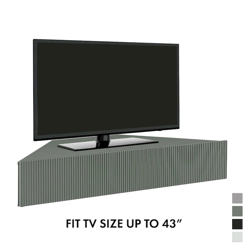 Meuble TV d'angle flottant 47", 3 étagères, style transitionnel, fixation murale peu encombrante