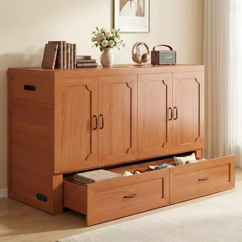 Lit armoire escamotable convertible Mjkone Queen Size avec chargement USB, tiroirs de rangement, matelas non inclus