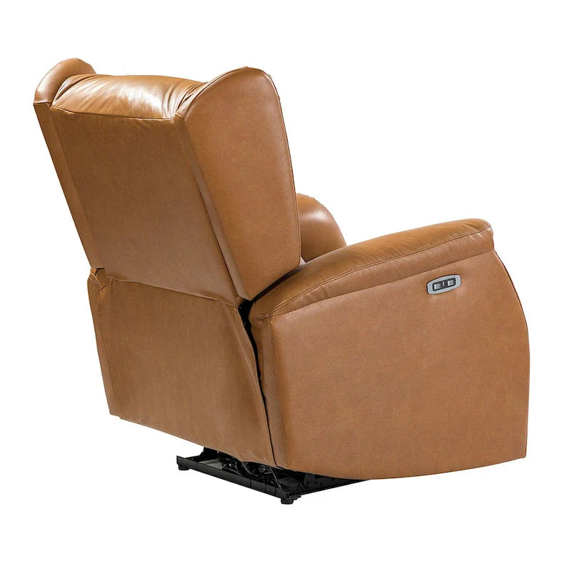 Fauteuil inclinable électrique en cuir véritable avec port USB – Dossier ailé et clous, lot de 2