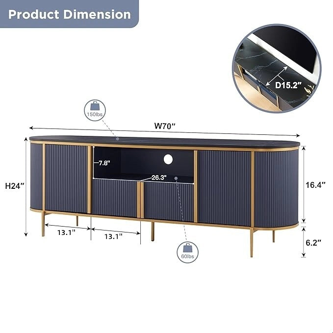 Meuble TV de luxe moderne, meuble de divertissement, avec plateau en faux marbre