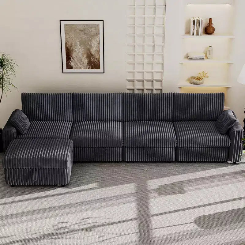 Canapé d'angle modulaire en velours côtelé Dyonery avec housses lavables
