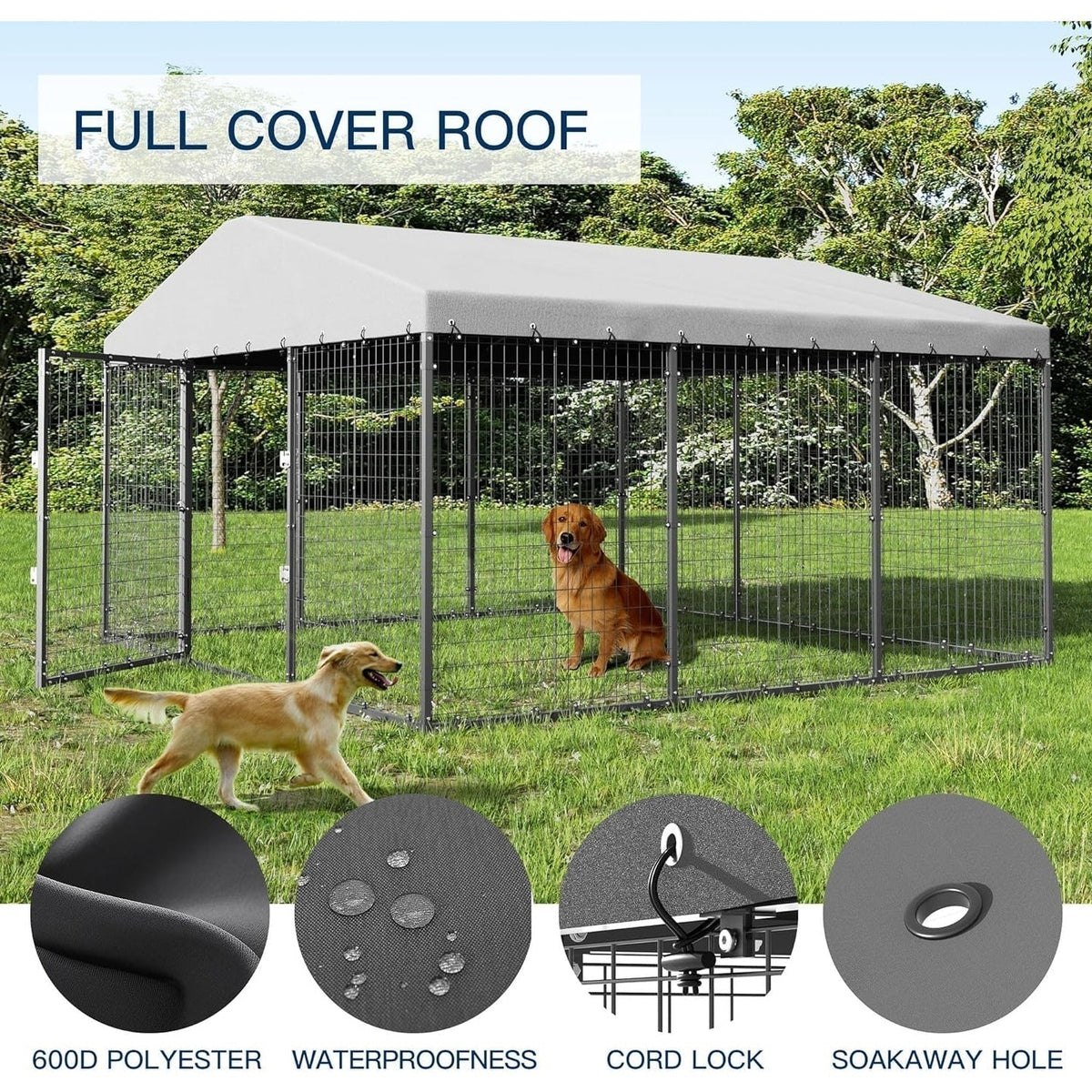Grande niche extérieure pour chien L 118 x P 118 x H 70, enclos pour chien robuste avec toit étanche