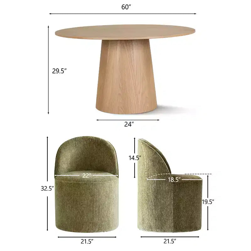 Ensemble de salle à manger moderne pour 6 personnes, table à manger ronde avec pied central, chaises de salle à manger pivotantes à roulettes, tissu chenille texturé - Panipeachy