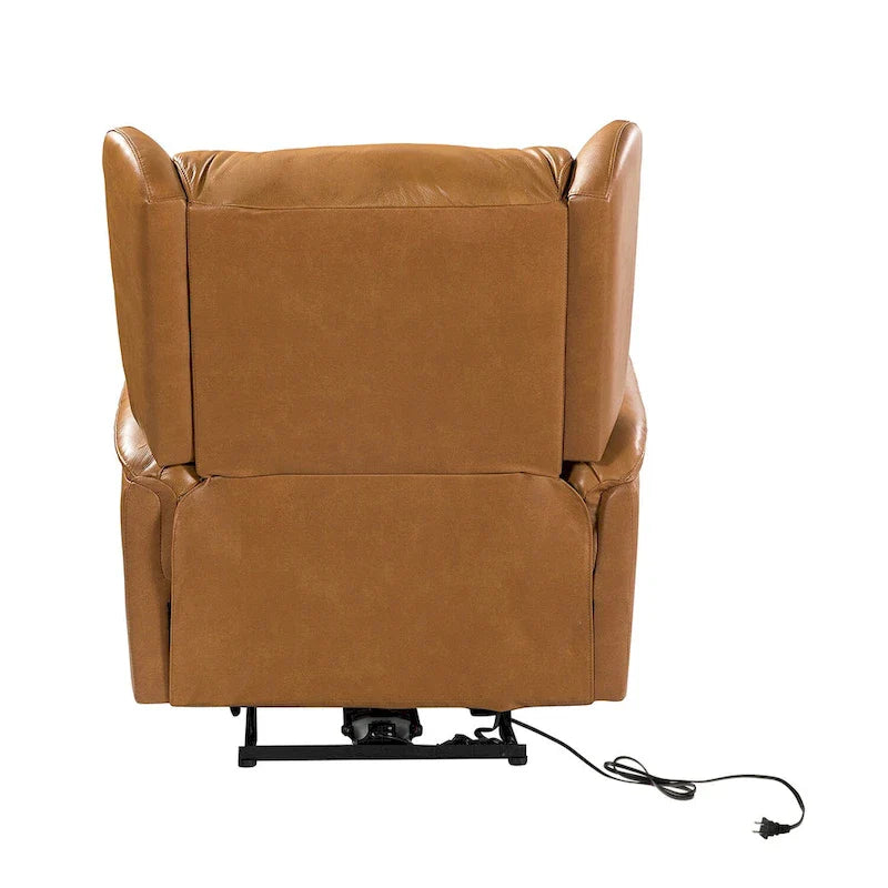 Fauteuil inclinable électrique en cuir véritable avec port USB – Dossier ailé et clous, lot de 2