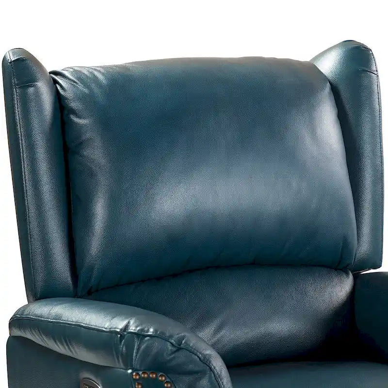 Fauteuil inclinable électrique en cuir véritable avec port USB – Dossier ailé et clous, lot de 2
