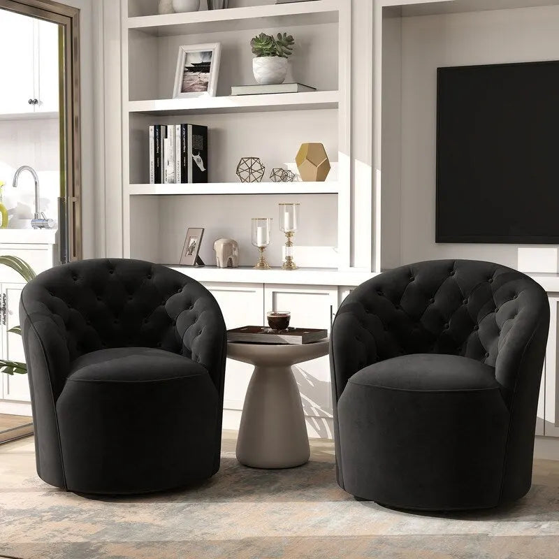 SEYNAR Fauteuil pivotant à 360 degrés en velours moderne avec dossier capitonné - Lot de 2