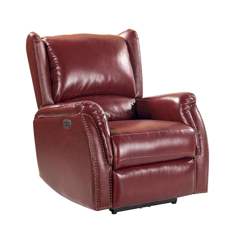 Fauteuil inclinable électrique en cuir véritable avec port USB – Dossier ailé et clous, lot de 2
