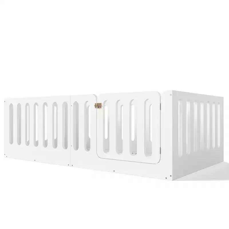 Lit de sol Montessori double blanc avec barrières et porte – Bois massif, 1 enfant
