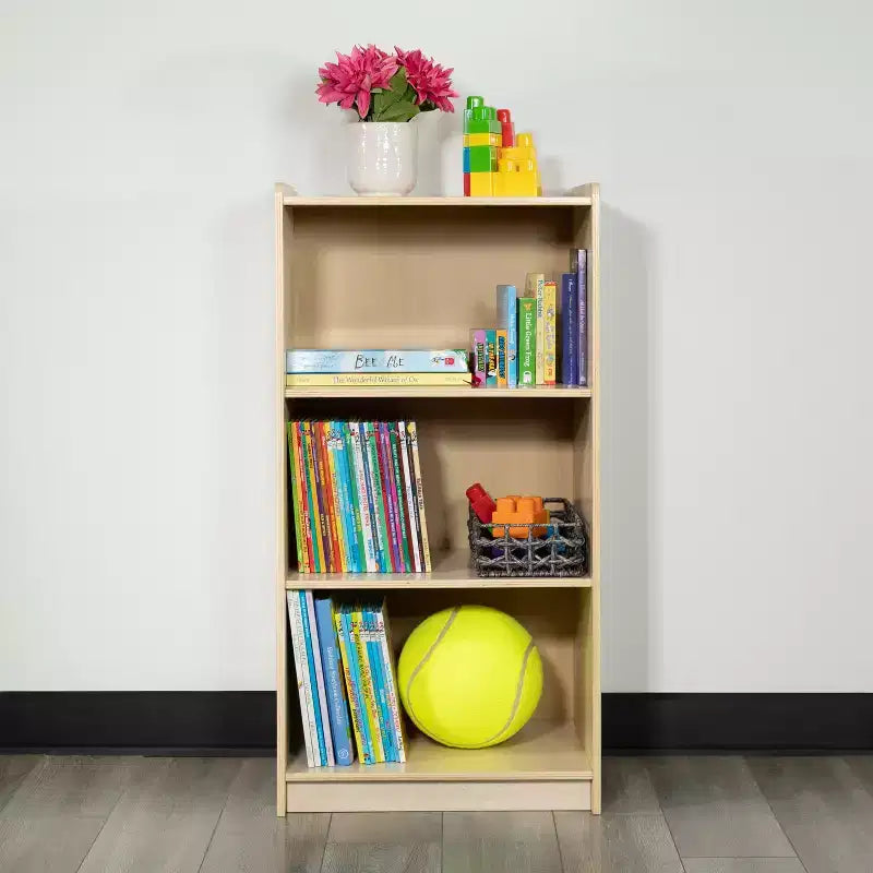 Wooden 3-Section School Classroom Storage Cabinet, Kid Friendly Design, 36"H, Natural