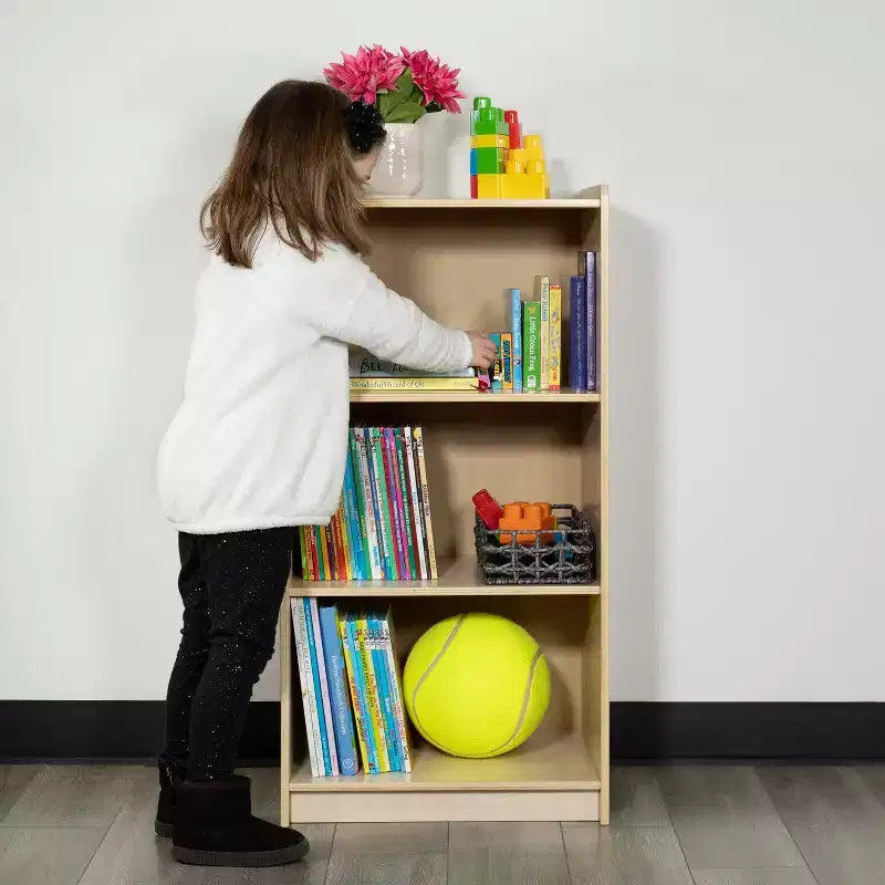 Wooden 3-Section School Classroom Storage Cabinet, Kid Friendly Design, 36"H, Natural