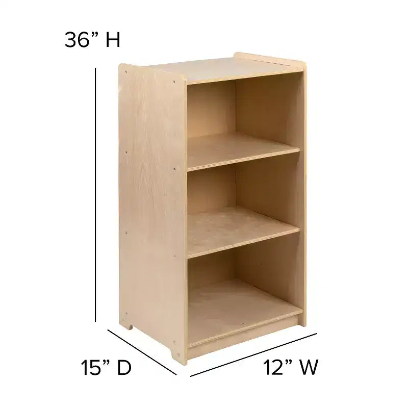 Wooden 3-Section School Classroom Storage Cabinet, Kid Friendly Design, 36"H, Natural