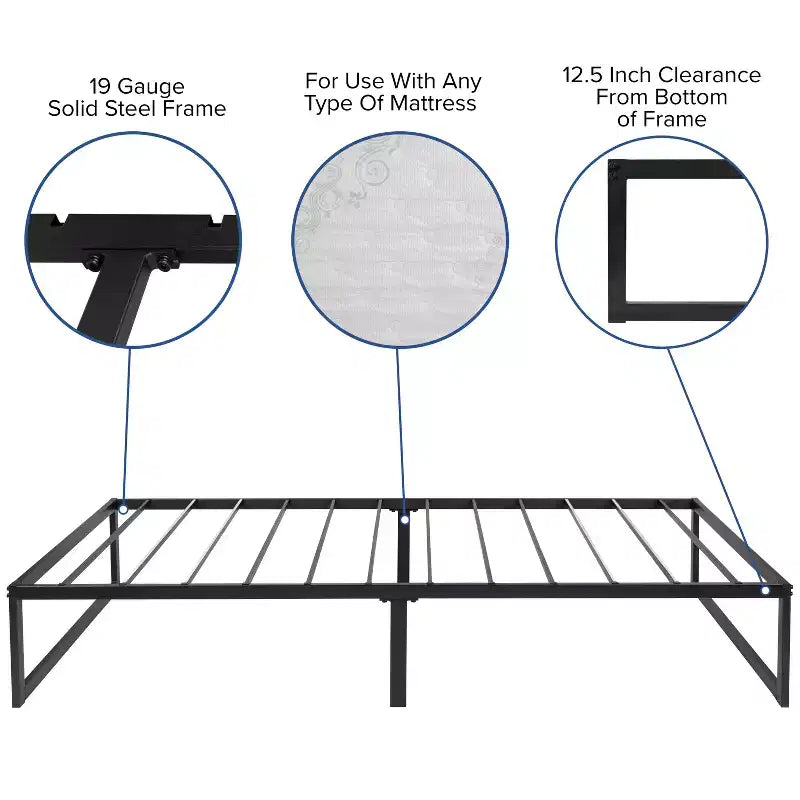 14" Metal Platform Bed Frame with 12" Memory Foam Pocket Spring Mattress in a Box (No Box Spring Required)