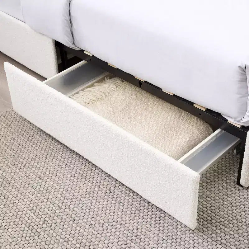 Lit Queen Size Moderne Rembourré en Boucle avec Tiroirs de Rangement