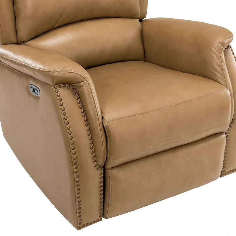 Fauteuil inclinable électrique en cuir véritable avec port USB – Dossier ailé et clous, lot de 2