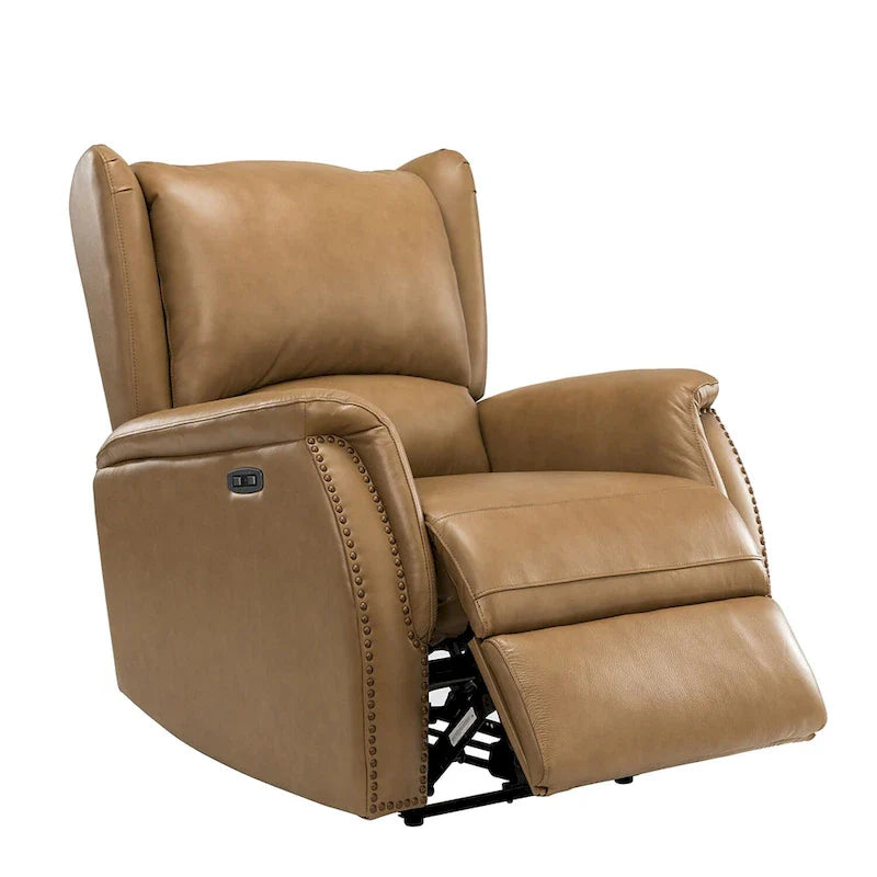 Fauteuil inclinable électrique en cuir véritable avec port USB – Dossier ailé et clous, lot de 2