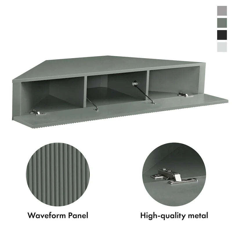 Meuble TV d'angle flottant 47", 3 étagères, style transitionnel, fixation murale peu encombrante